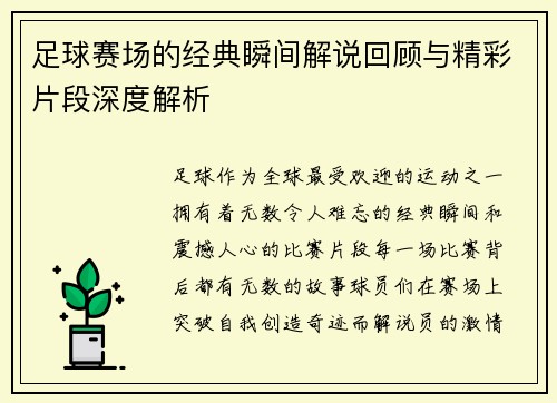 足球赛场的经典瞬间解说回顾与精彩片段深度解析